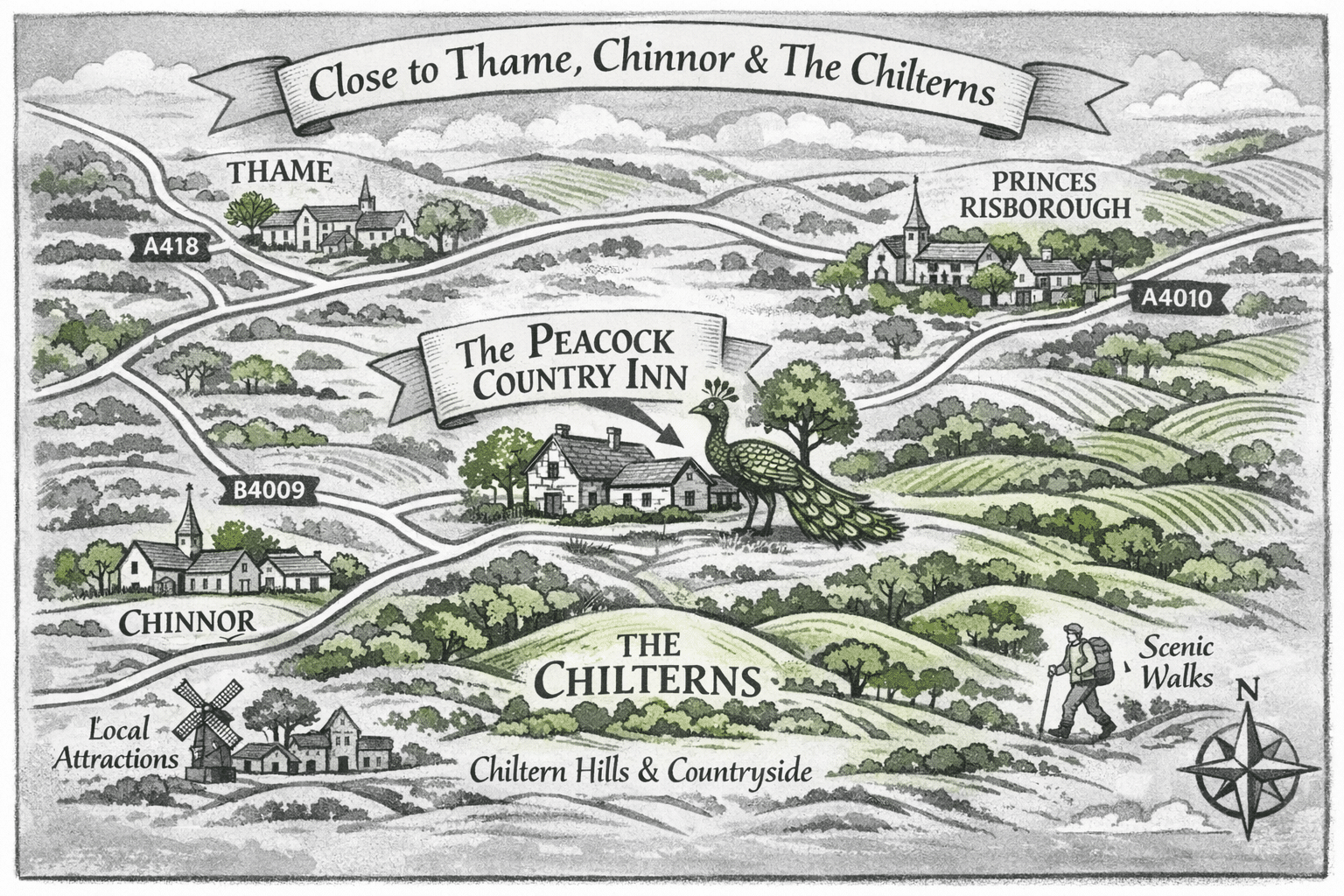 Map of The Peacock Country Inn near Thame and Chinnor