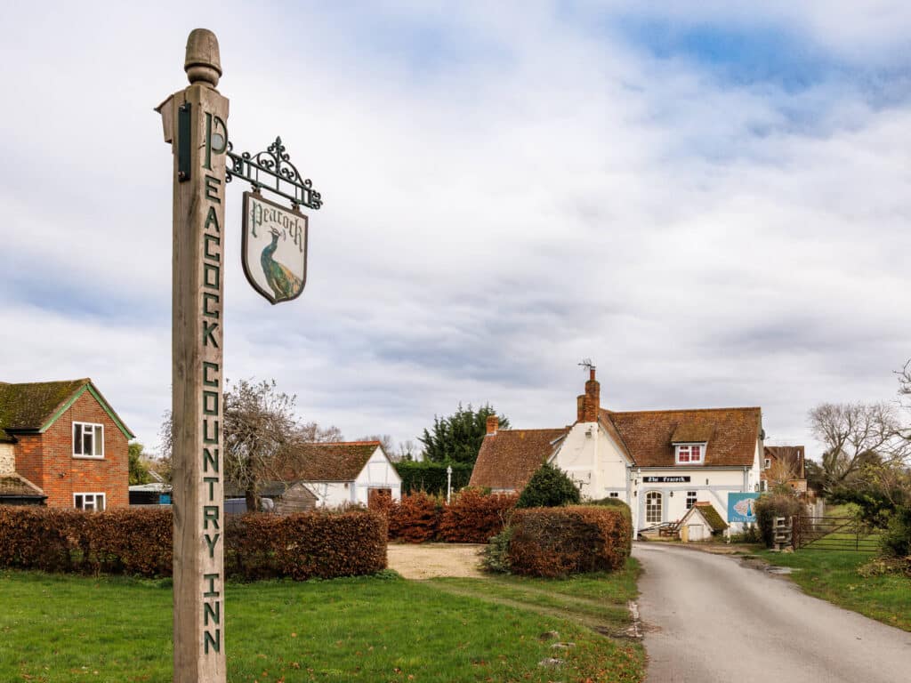 The Peacock Country Inn sign near Chinnor Oxfordshire