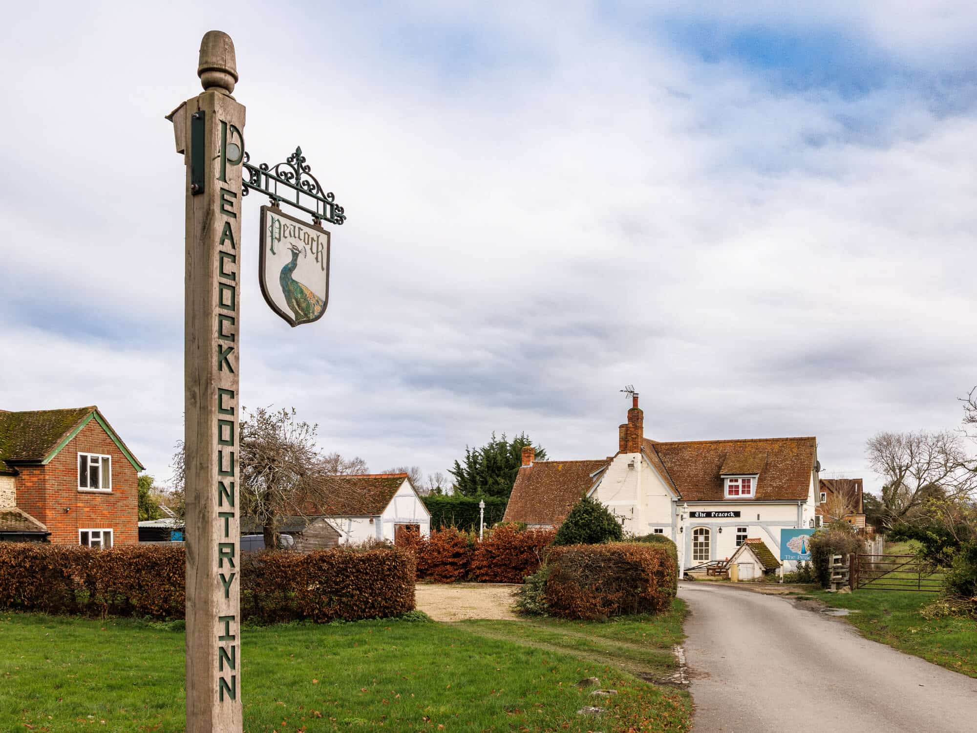 The Peacock Country Inn sign near Chinnor Oxfordshire